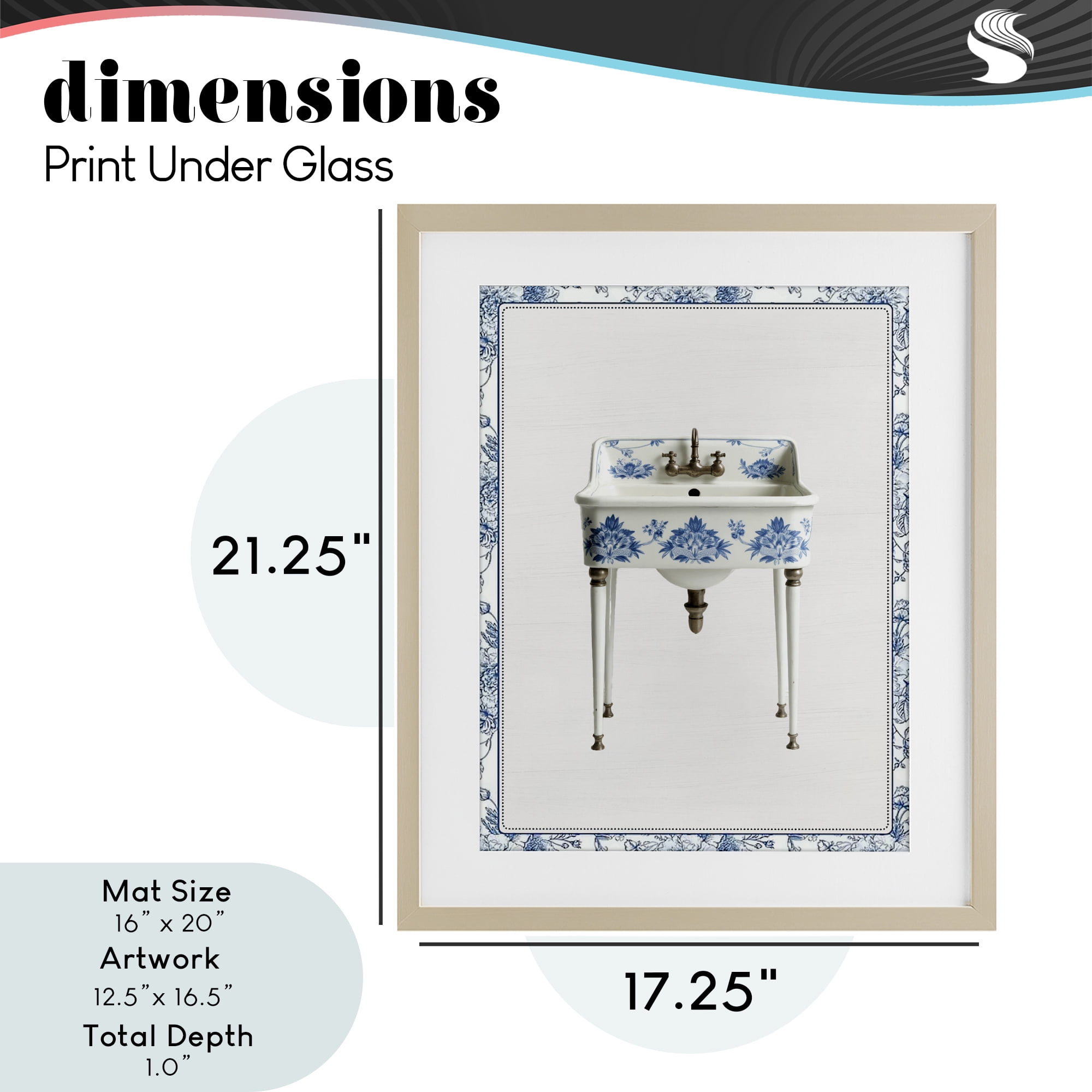 Vintage Chinoiserie Sink Birch Framed Print Under Glass, design by Lettered and Lined