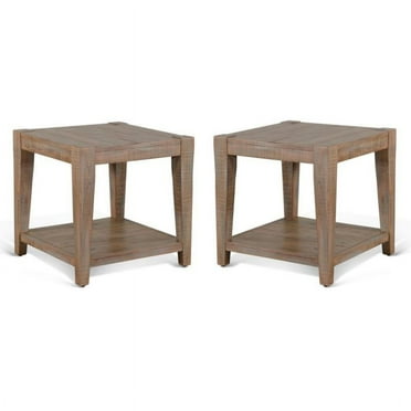 Home Square 24" Modern Mindi Wood End Table in Weathered Brown - Set of 2