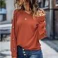 thumbnail image 2 of Pullover fuera del hombro Batwing manga color sólido cómodo suelto Casual mujeres Top marrón L, 2 of 6