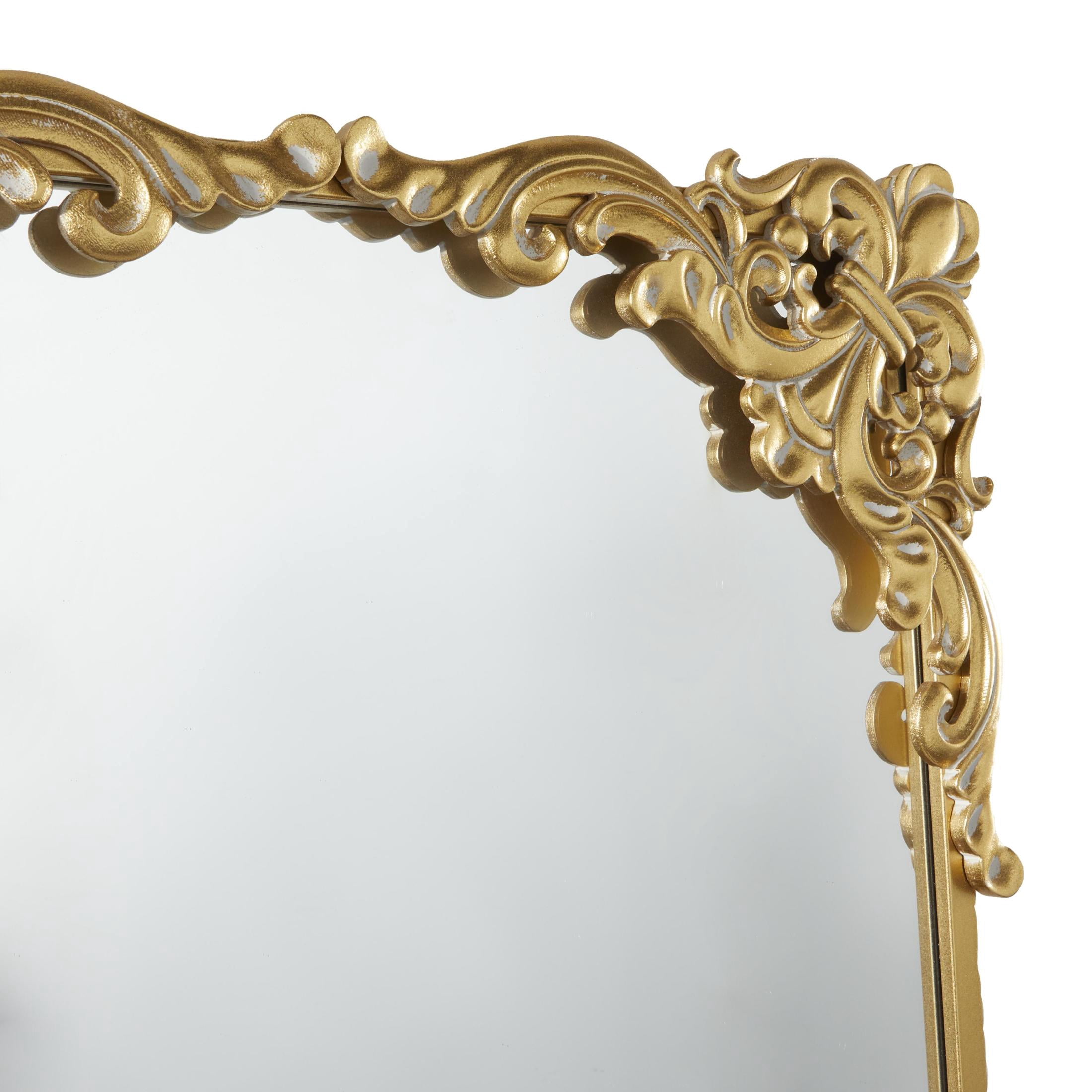 DecMode 30" x 41" Gold Ornate Baroque Floral Wall Mirror with Distressed Details