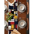 thumbnail image 2 of Table Runner Dresser Scarves 70 Inch Long, Abstract Mondrian Color Block Linen Dining Table Runners Colorful Geometric Stripe Art Tabletop Scarf for Wedding Holiday Party Kitchen, 2 of 7