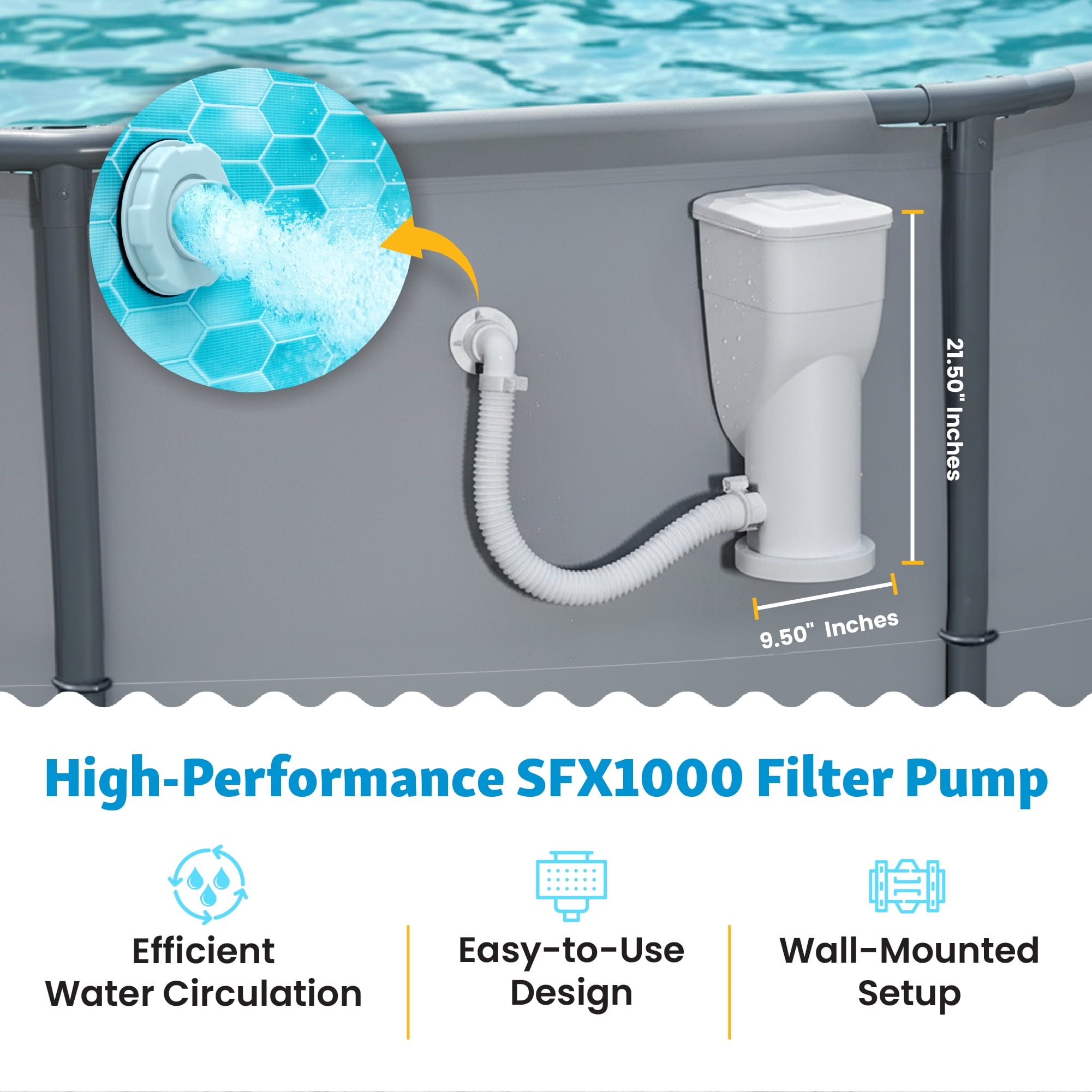 Funsicle SFX1000 SkimmerPlus Above Ground Pool Filter Pump & Cartridge, 1000 GPH, White