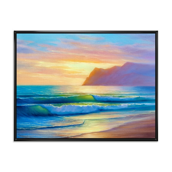 Designart 'Sunrise Glow On The Sea Waves IV' Nautical & Coastal Framed Canvas Wall Art Print