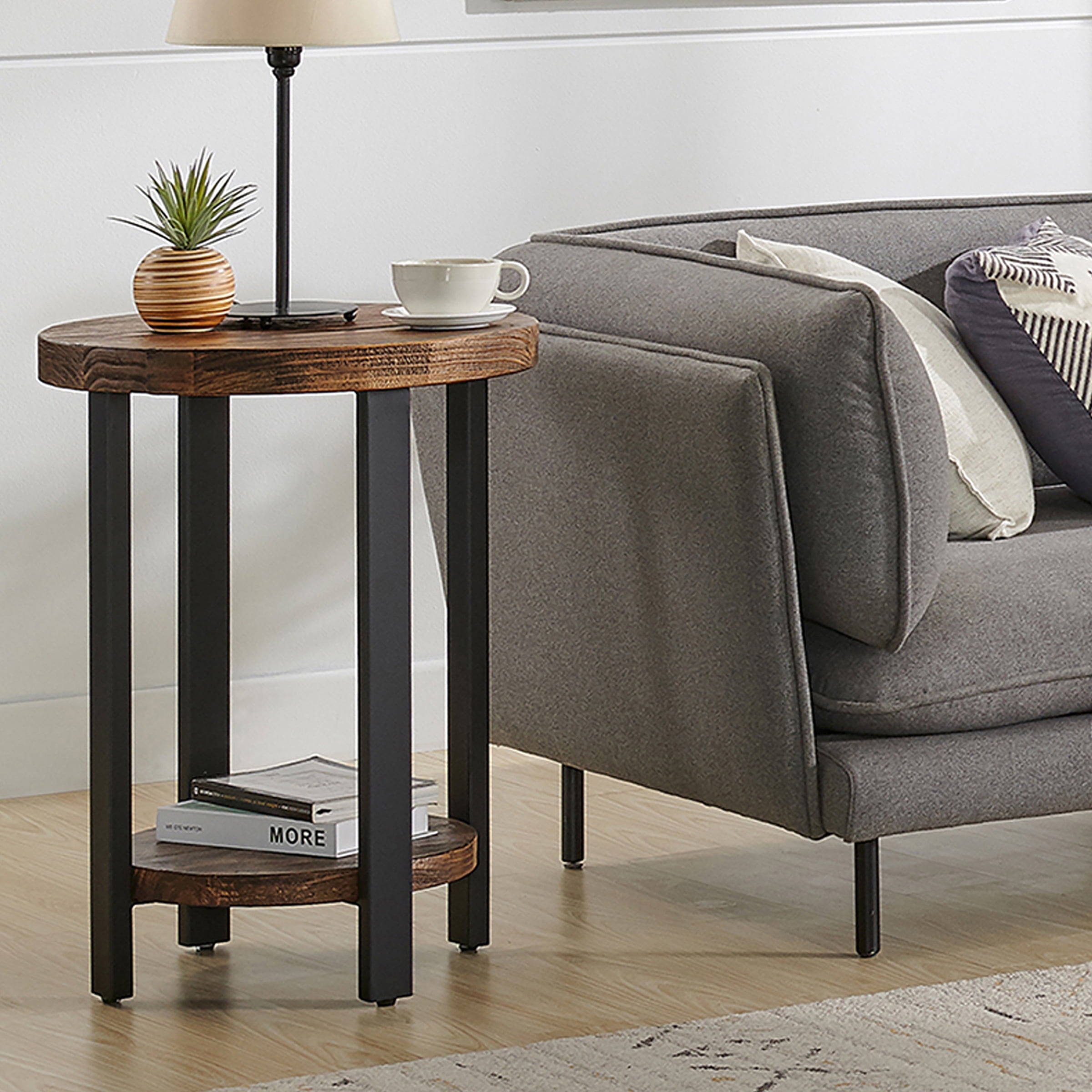 Alaterre Pomona Round End Table, Rustic Natural