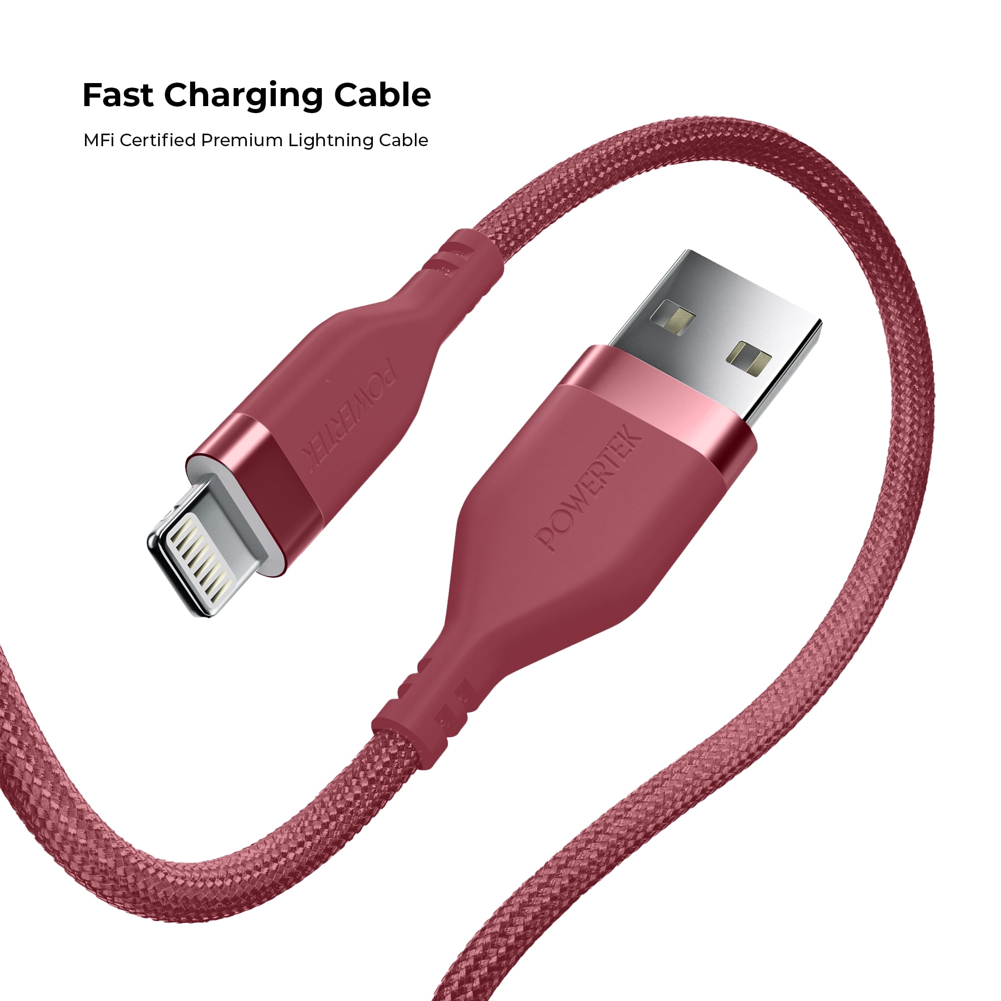 Liquipel Powertek Premium Braided USB-A to Lightning Cable - Pink