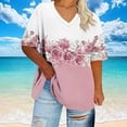 thumbnail image 5 of Xdegoge Plus Size Tops for Women Dressy Casual Short Sleeve Summer Shirts Oversized V Neck T Shirt Loose Fit Tunic Blouses Fashion Printed Graphic Tees, 5 of 6