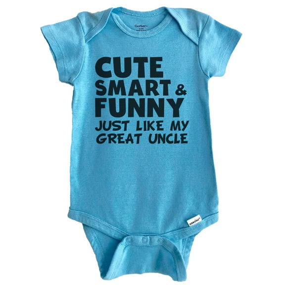 Cute Smart And Funny Like My Great Uncle Funny Baby Bodysuit (Blue)