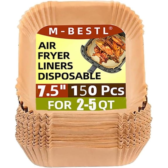 7.5 Inch Air Fryer Parchment Paper Liners Square,150 Pcs Non-stick &Oil-proof Air Fryer Liners Disposable for 2-5 QT Frying,Baking,Roast