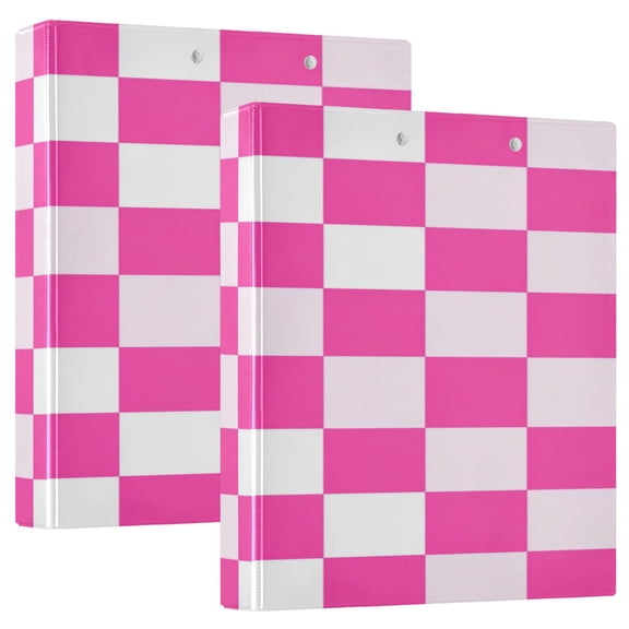 3 Ring Binder 1.5 inch Round Rings with Interior Pockets Binders Organizer Office School 2Pack Hot Pink Checkered Pattern