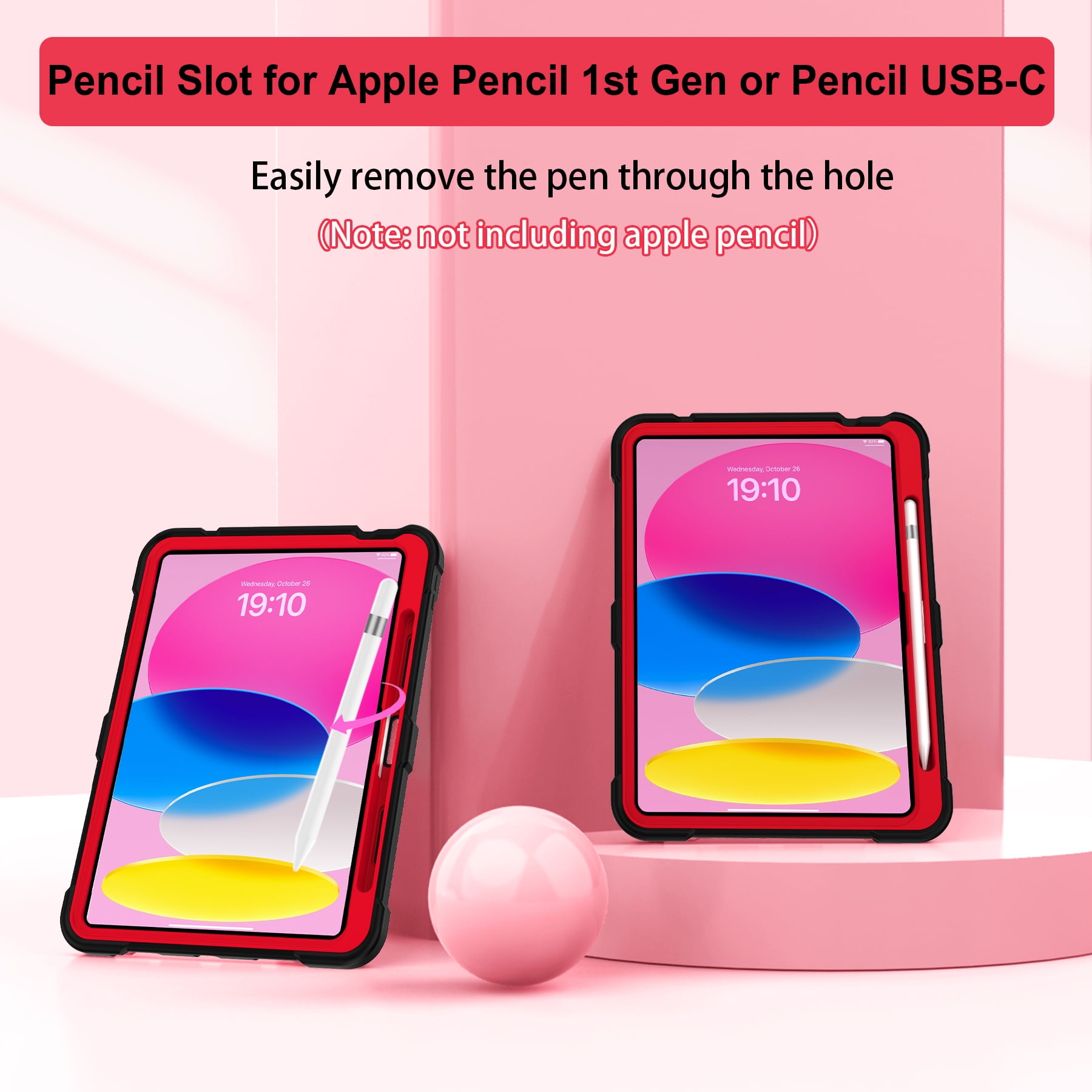 Rantice Case for iPad 10th Generation 10.9 Inch 2022, iPad (A16) 11th Gen 11 Inch 2025, with Kickstand & Pencil Holder, Heavy Duty Shockproof Hybrid Protective Cover for Kids Girls, Black+Red