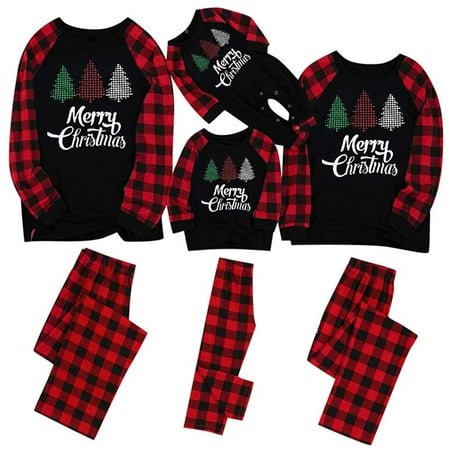 

wybzd Christmas Matching Family Pyjamas Santa Claus Elk Christmas Tree Printed Plaid Pyjamas Set Xmas Pjs Nightwear
