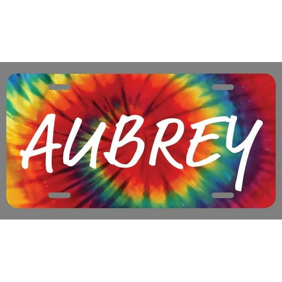 Aubrey Name Tie Dye Style License Plate Tag Vanity Novelty Metal | UV Printed Metal | 6-Inches By 12-Inches | Car Truck RV Trailer Wall Shop Man Cave | NP1287