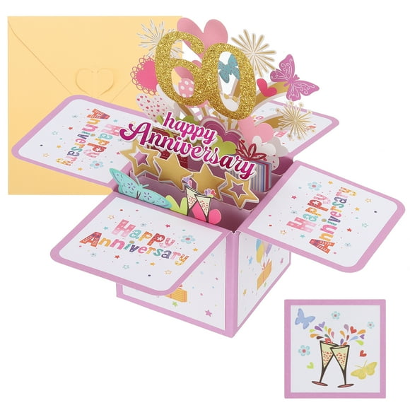 Carte de 60e Anniversaire, Cartes Joyeux Anniversaire Carte d'Anniversaire de Mariage pour Épouse Hommes Elle, Rose