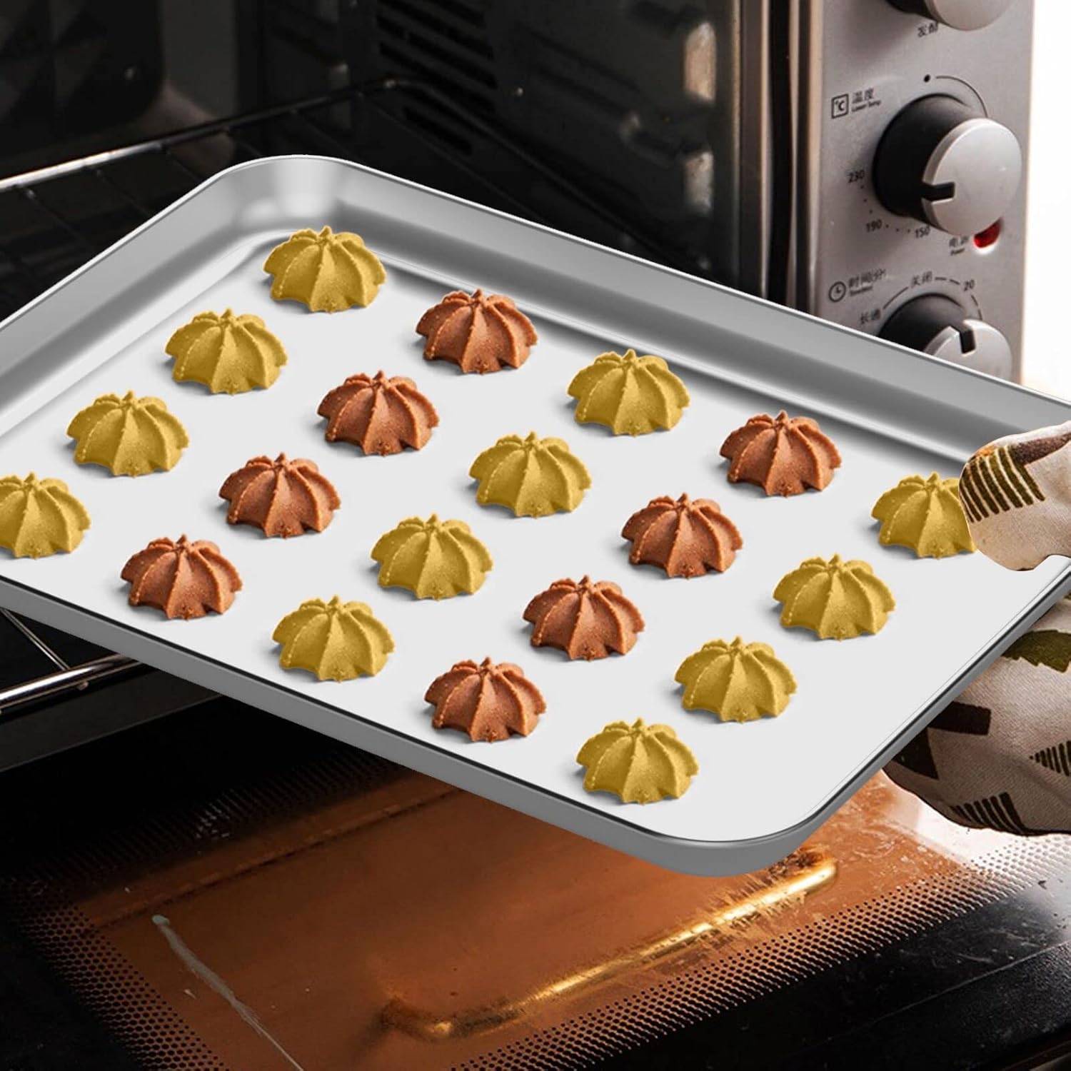Baking Sheet Set of 2 - Stainless Steel Cookie Sheet Baking Pan, Size 12 x 10 x 1 inch, Non Toxic & Heavy Duty & Mirror Finish & Rust Free & Easy Clean