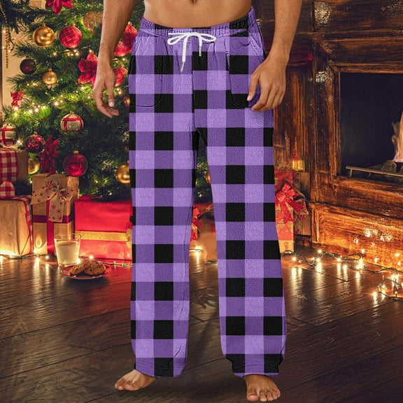 tarylea Mens Flannel Pajamas Pants Plaid Straight Leg Elastic Waist Drawstring Lounge Pants Casual Loose Comfy Homewear Pants