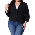 thumbnail image 2 of DARING DIVA Women's Plus Ruched 3/4 Sleeve Notch Lapel Blazer Jacket Black 1X, 2 of 7
