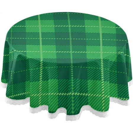 SKYSONIC Green Tartan Plaid Round Tablecloth St. Patrick's Day Washable Polyester Table Cloth Home Restaurat Decorative Table Cover for Wedding Party Dining 60in