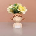 thumbnail image 6 of Cute Head Planter Pot Resin Succulent Planter Little Girl Flower Pot, Human Face Cactus Plants Container Bonsai Holder Thumb Pot Fairy Figurine Statue Planters with Drainage Decor Gift, 6 of 8