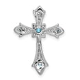 thumbnail image 4 of Auriga Fine Jewelry 14K White Gold Blue Topaz and Diamond Fleur de Lis Cross Chain Slide Pendant for Women (L-25.2mm, W-18.5mm), 4 of 6