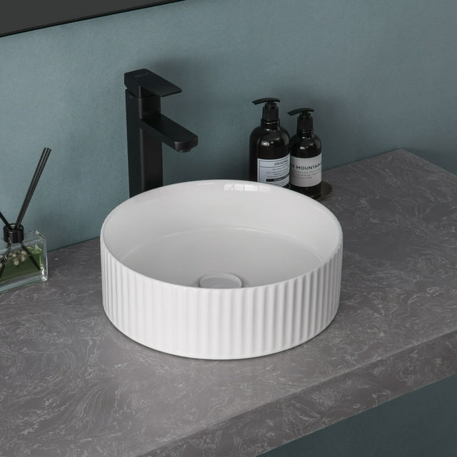 ABX 14" Round Bathroom Vessel Sink Ceramic Countertop Sink with