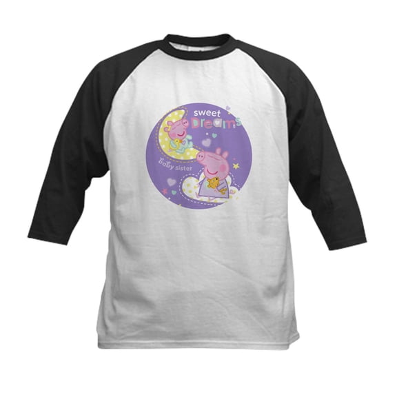 CafePress - Peppa Pig: Sweet Dreams Kids Baseball T Shirt - Kids Cotton Baseball Jersey, 3/4 Sleeve Shirt