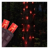 StretchNet Pro 50 Red Expandable Christmas Net Lights for Medium Trees - LED Wrap Lights, 20" x 45" Stretchable Net, Brown Wire - Outdoor