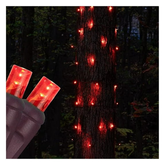 StretchNet Pro 50 Red Expandable Christmas Net Lights for Medium Trees - LED Wrap Lights, 20" x 45" Stretchable Net, Brown Wire - Outdoor
