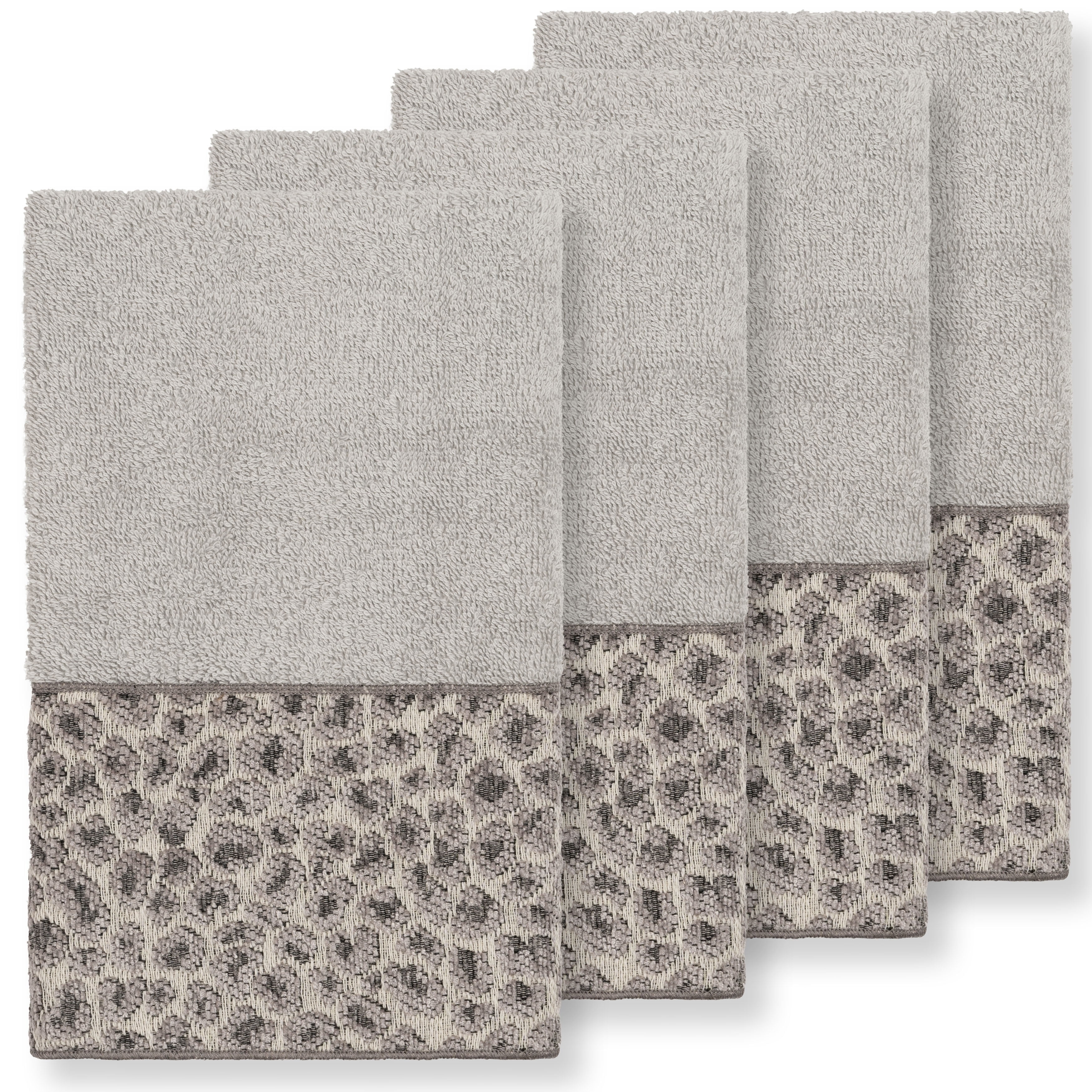 Authentic Hotel And Spa Turkish Cotton Cheetah Jacquard Trim Light Grey 4 Piece Hand Towel Set Walmart Com Walmart Com