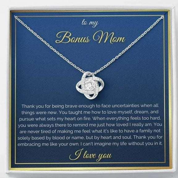 Bonus Mom Necklace, Step Mom Gift for Christmas, Birthday & Mother's Day, Message Card from Daughter or Son to Stepmom