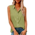thumbnail image 3 of Womens Button Down Tank Tops Plus Size Collared Summer Blouses Sleeveless Business Casual Shirts( Green, 4XL ), 3 of 7