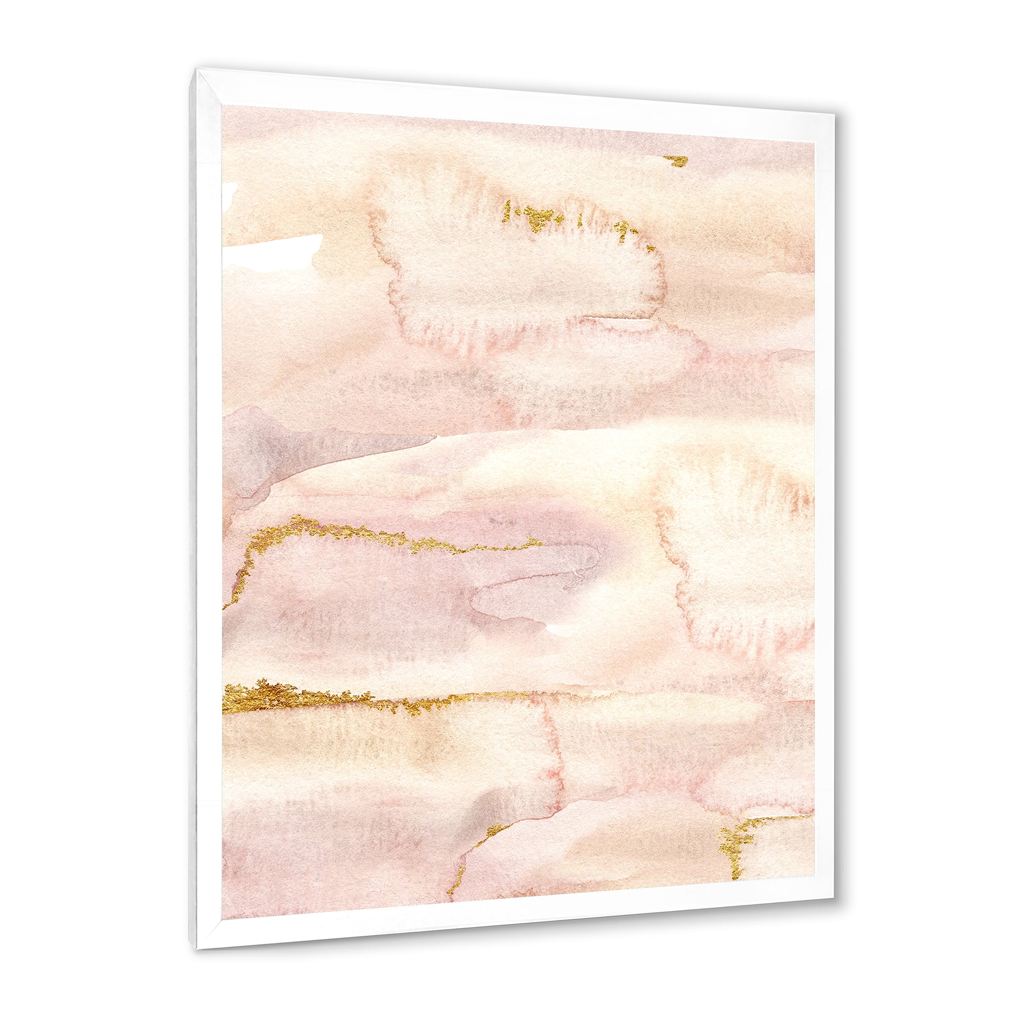 Designart 'Pastel Abstract With Beige Pink and Yelllow Spots' Modern Framed Art Print