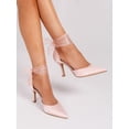 thumbnail image 7 of On feet & in love Women's Satin Pointed Toe Slingback Heels - Stiletto Dress Pumps with Sheer Ribbon Bow Detail,Pink, 7 of 7