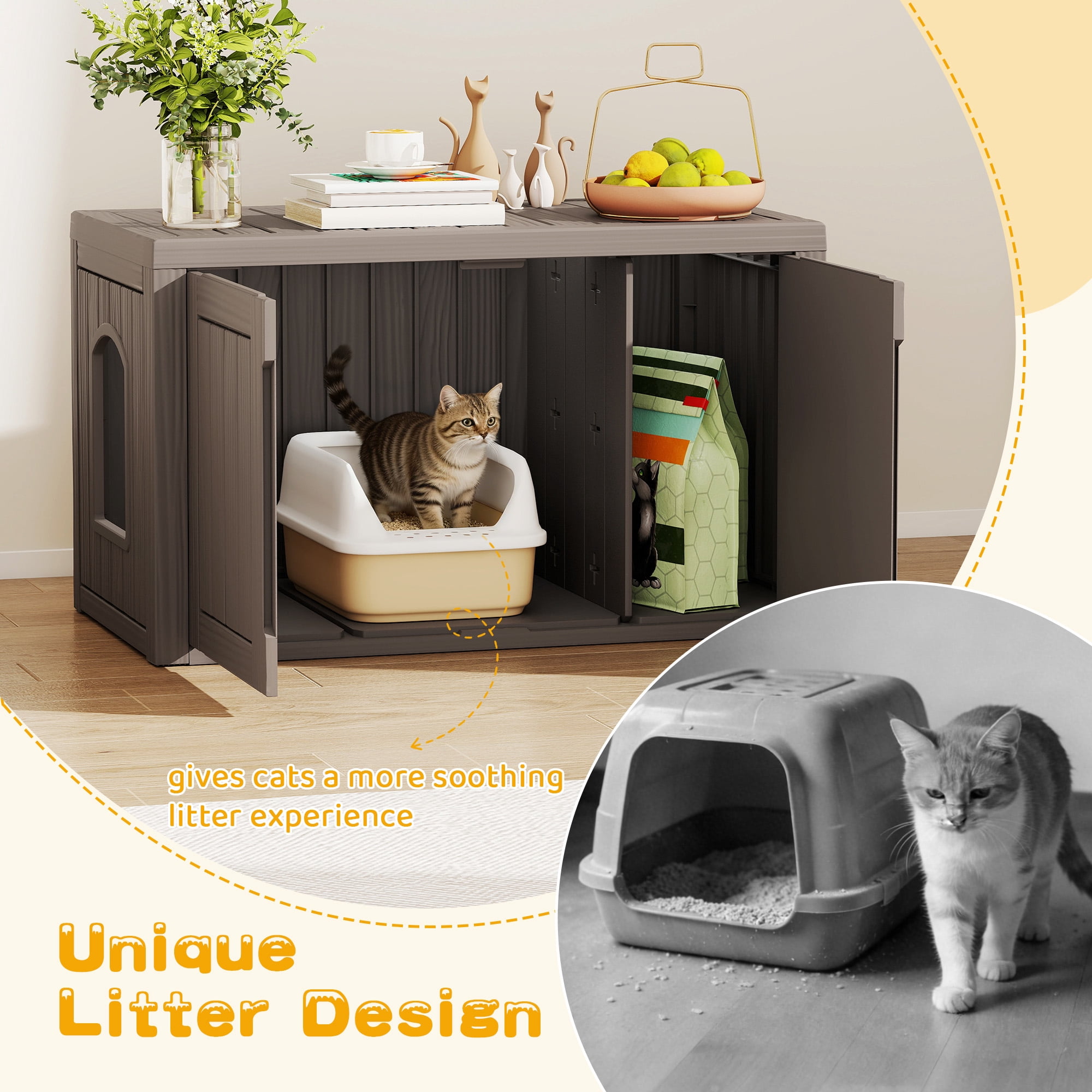 Bifanuo Outdoor Cat House, Waterproof Resin Cat House, Multi-Functional Cat Shelter, Assemble Easily for Home & Yard, Gray