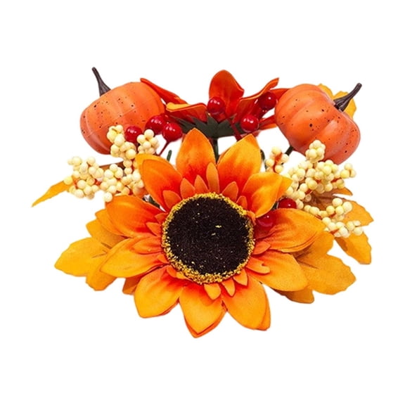 Fall Candle Ring Wreath, 4.5 Inch Center, Mini Artificial Sunflower Pomegranate Fall Wreaths, Autumn Harvest Festival Candles Holder Rings Thanksgiving Decoration