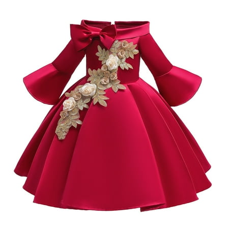 

Little Girls Dresses Floral Kids Princess Bridesmaid Pageant Gown Birthday Party Wedding Dress