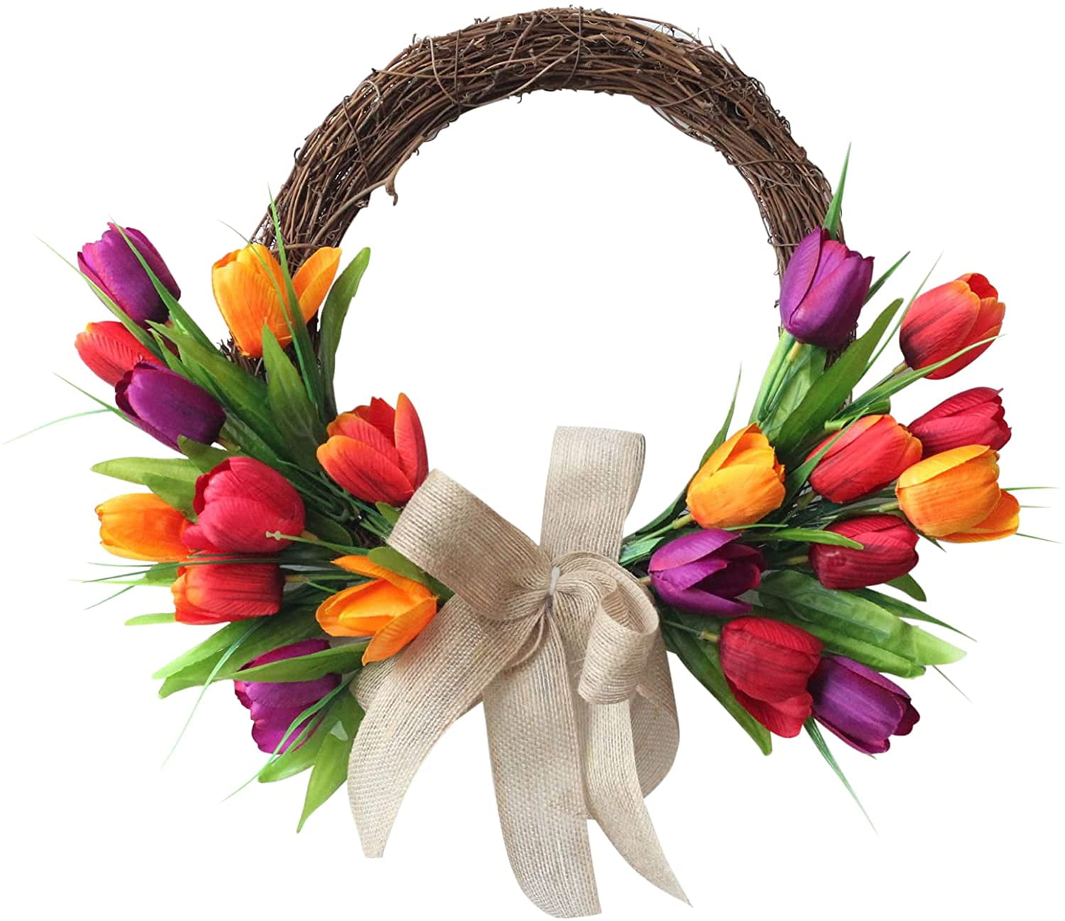 UMMH 15.7In Artificial Tulip Flower Wreath Spring Summer Tulip Door