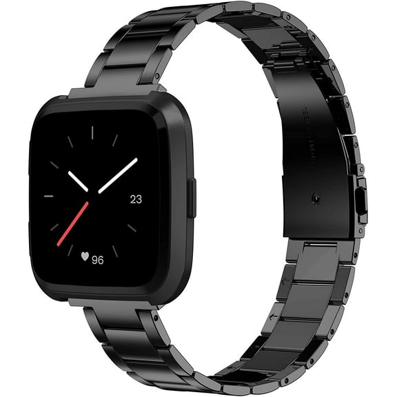 Wearlizer Stainless Steel Compatible for Fitbit Versa 2 Band Women Men, Ultra-Thin Lightweight Replacement Black Strap Compatible for Fitbit Versa/ Versa Lite/Versa SE