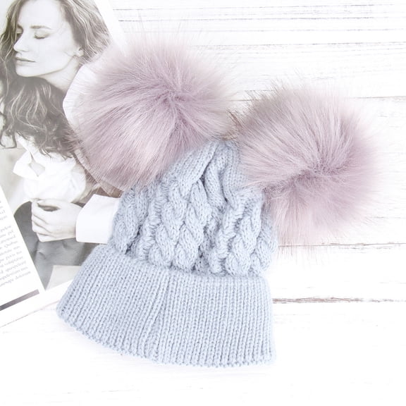 OULII Comfortable Grey Knit Hat with Double Hairball Suitable for Outdoor Use