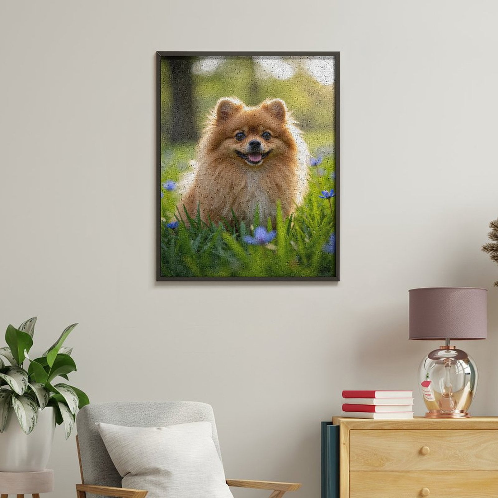 Paint by Numbers Kit for Adults, Cute Pomeranian In Meadow Paint by Numbers, Easy Paint by Numbers Kit for Adults Beginner, DIY Adult Paint by Number Kits on Canvas, Home Decor