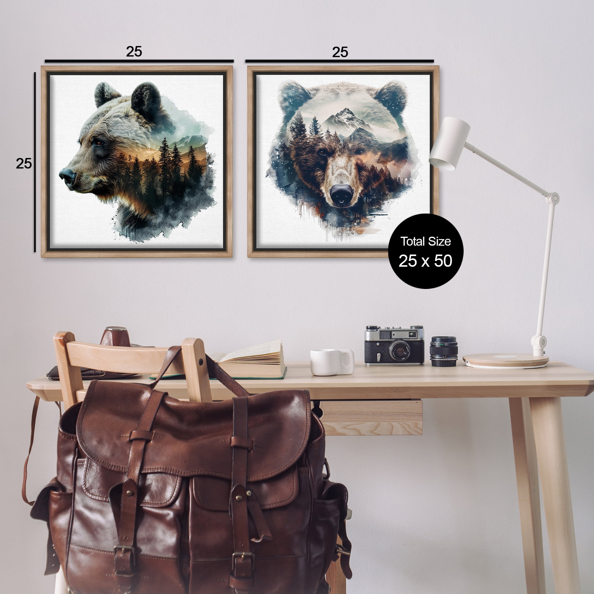Stupell Industries Woodland Bear Forest Silhouettes Animals Painting Brown Floater Framed Canvas Art Print Wall Art, 25 x 25, Set of 2