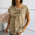 thumbnail image 3 of LIZUOJUNF Short Sleeve for Women Linen Cotton Short SleeveBlouses Casual Shirts Fall Outfits, M, 3 of 4