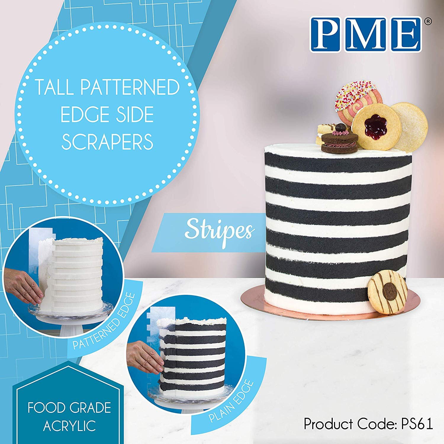 PME Patterned Combed Edge Side Scraper Icing Buttercream Smoother Cake Decorate 