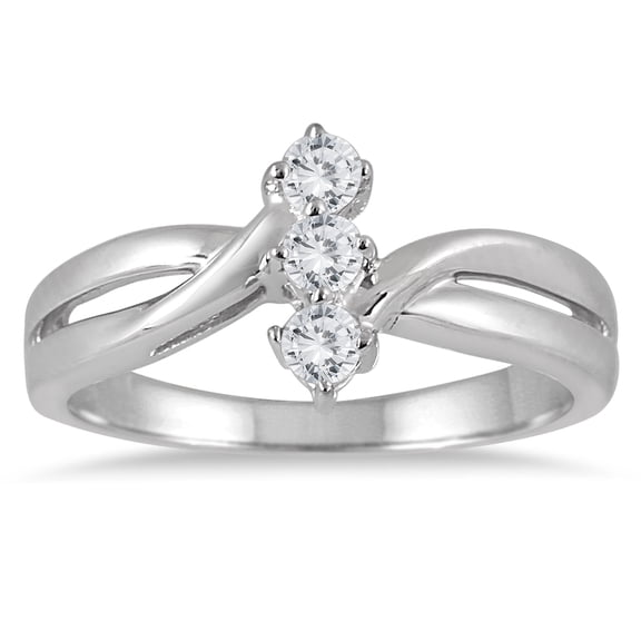 SZUL Women's 1/4 Carat TW Three Stone Diamond Ring in 10K White Gold (J-K-L Color, I2-I3 Clarity)