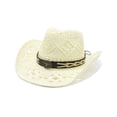 thumbnail image 2 of OJSFQUFP Cowboy Hat Cow Girl Hat Cowboy Hats for Women/Mens/Straw Wide with Shapeable Brim Cowboy Hat for Womens/White, 2 of 4