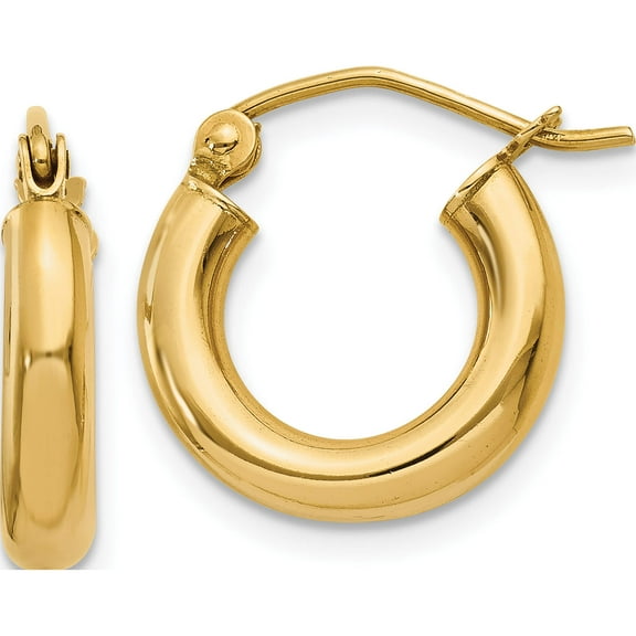 14K Yellow Gold Polished 3mm Tube Hoop Earrings (14 X 3) Made In Peru t940