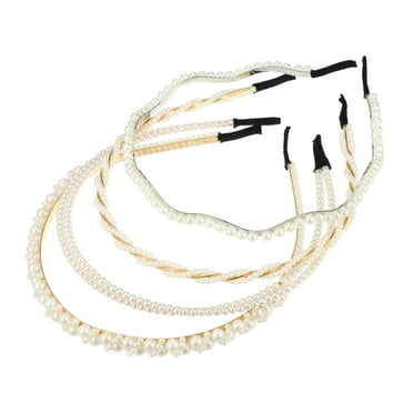 4 Pcs Simple Design Faux Pearl Headbands Hair Accessories Headbands for Women Girl White 4.72"x0.2"