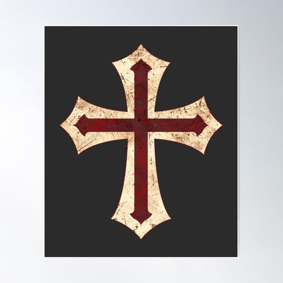 Crusader Cross Vintage Poster Wall Art, Modern Wall Decor For Living Room Bedroom, 24x36 UNFRAMED