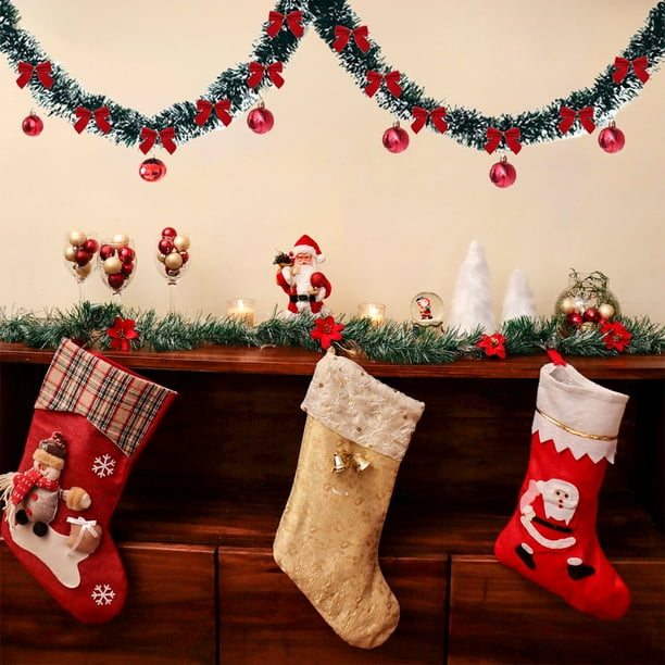 Colgante para árbol de Navidad con cinta floral de 2 metros de largo y pompones, ideal para decorar árboles de Navidad y ventanas.