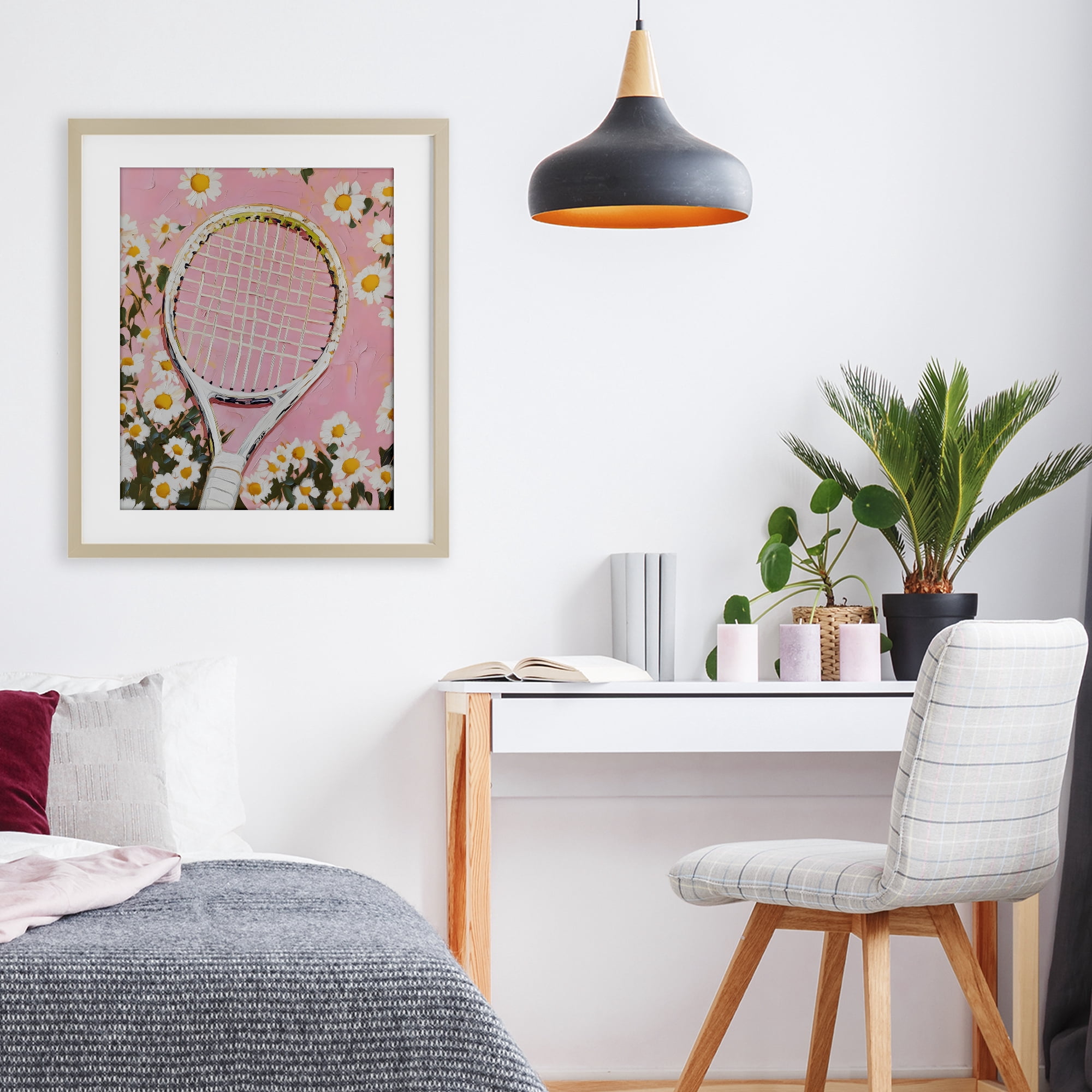 Stupell Industries Pink Tennis Racket & Daisies Birch Framed Print Under Glass, design by LSR Design Studio