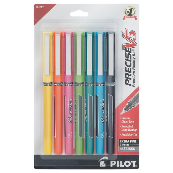 PILOT Precise V5 Stick Liquid Ink Rolling Ball Stick Pens Extra Fine Point 0.5mm 35354 Black/Blue/Red Inks 3-Pack
